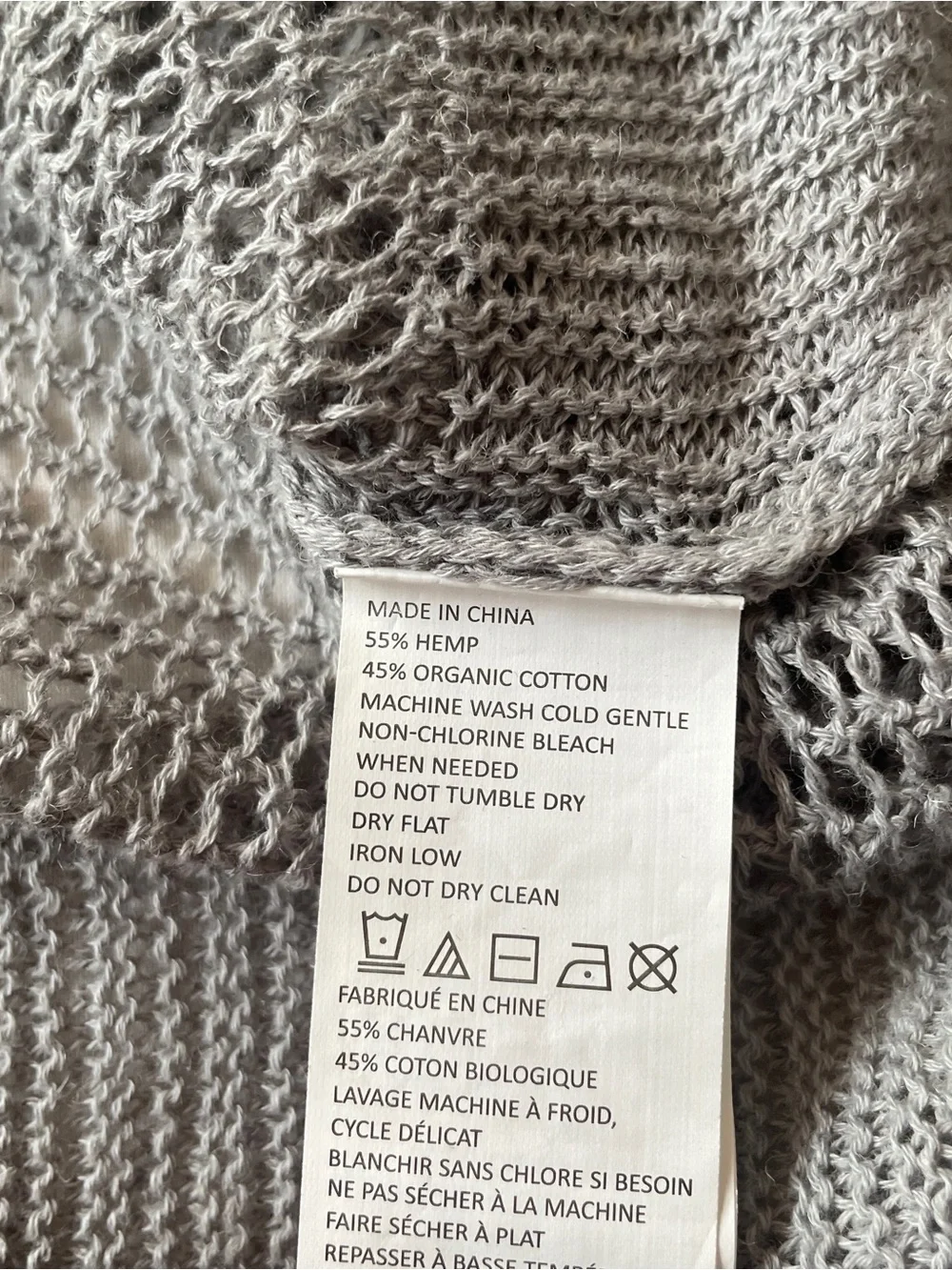 PrAna Sweater Open Knit V-Neck Gray Asymmetric Hem Mesh Panel Granola Gorpcore